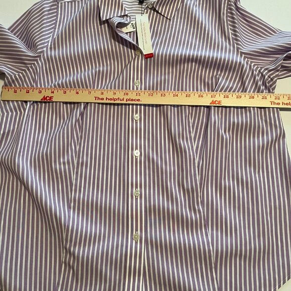 NWT Talbots Perfect Shirt Non-Iron Fabric Lavender and White Stripe - 14W - Picture 9 of 11